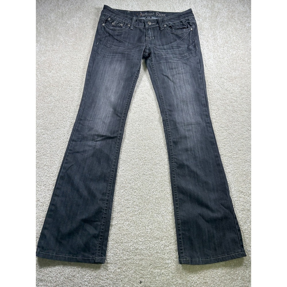 Antique Rivet‎ Jeans Womens 20 Black Bootcut Embellished Pockets Stretch Denim
